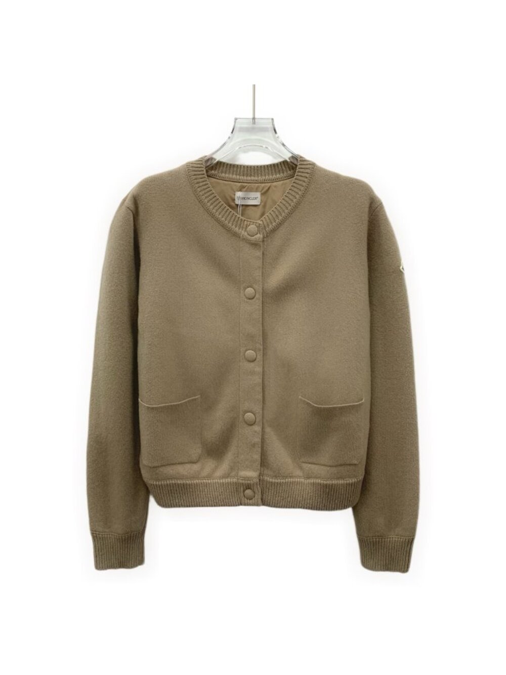 Moncler 2024 Brown Logo-Patch Knit-Panel Down Jacket
